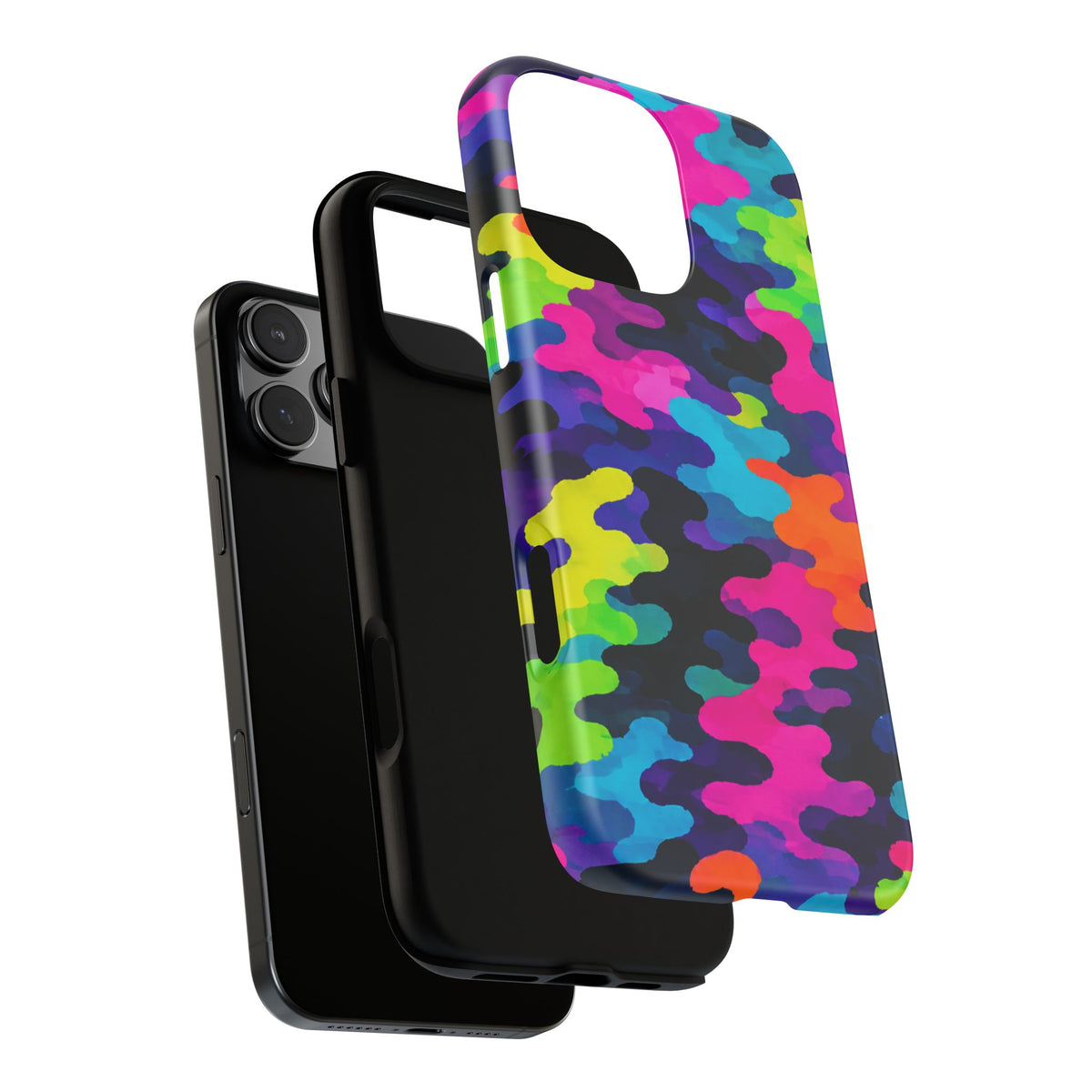 Neon Camo Tough Phone Case — Bright Rainbow Protective iPhone Cover