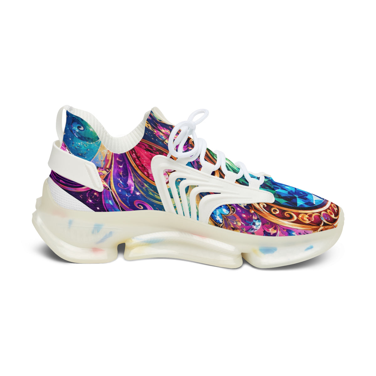 Women's Colorful Gem Mosaic Mesh Sneakers — Vibrant Pattern Athletic Shoes
