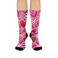 Valentine Heart Pattern Cushioned Crew Socks — Pink Romantic Hearts Crew Socks