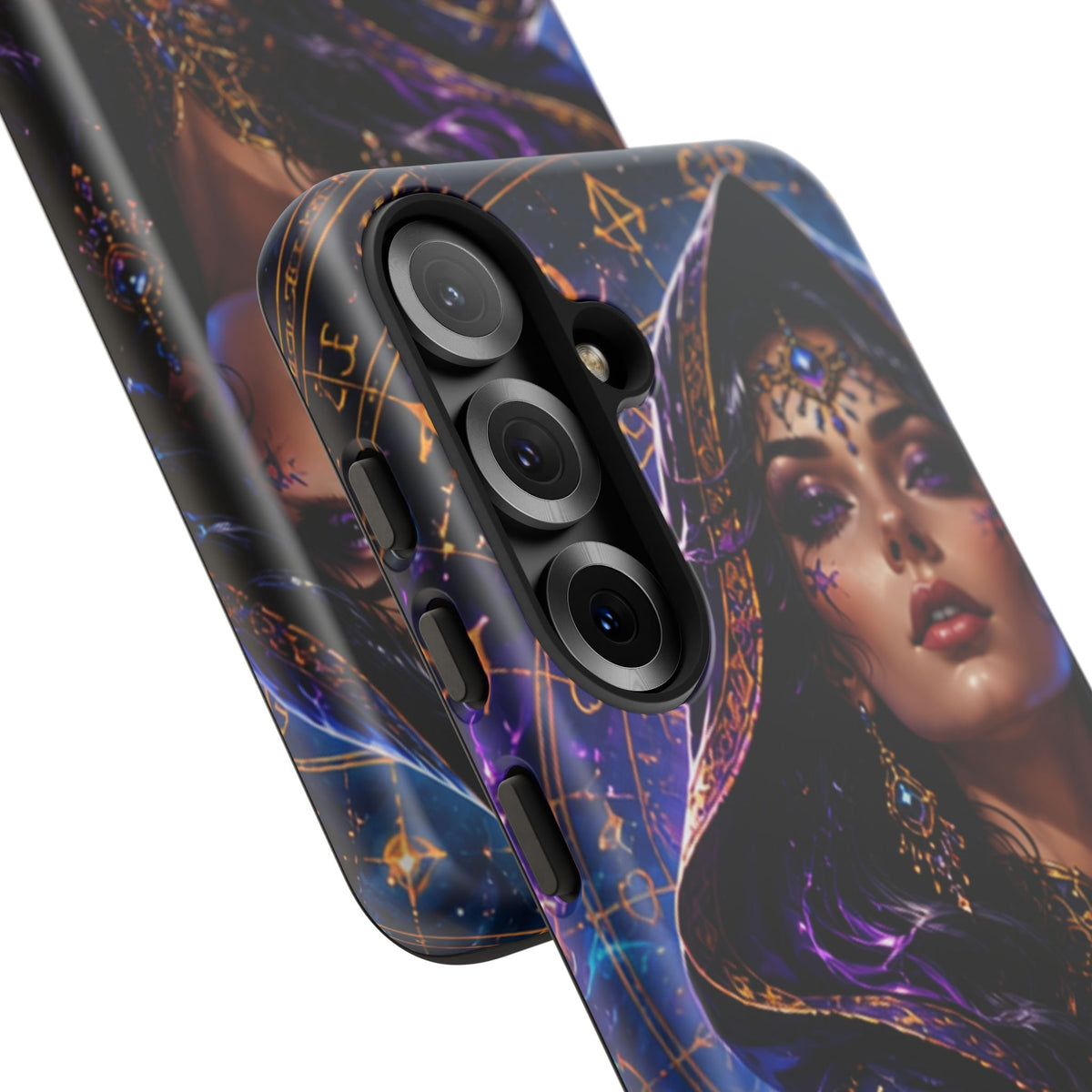 Phone Case — Mystical Sorceress Art Protective Tough Case (Astrology, Purple Hooded Witch)