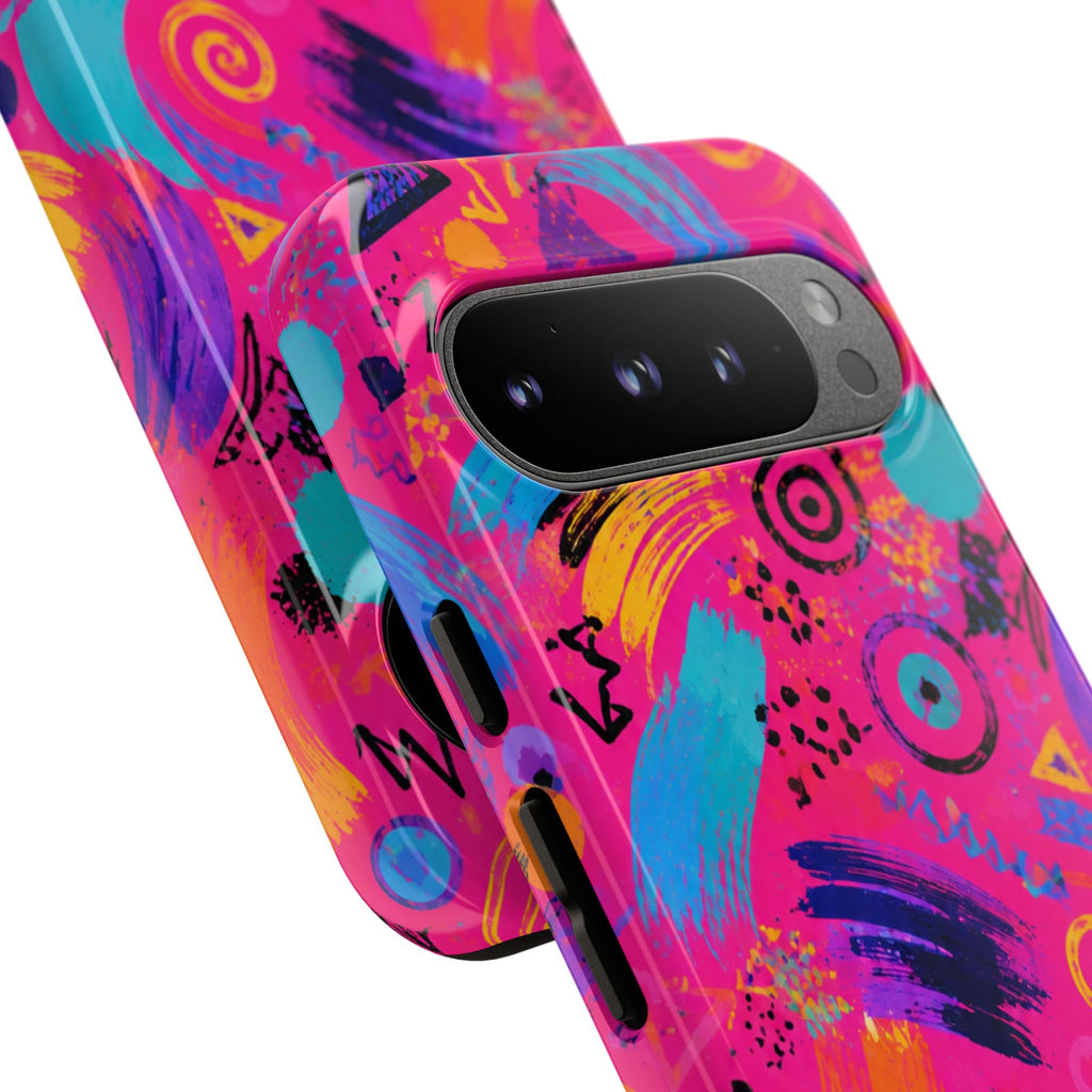 Neon Retro Abstract Tough Phone Case — 80s Brushstroke Pattern