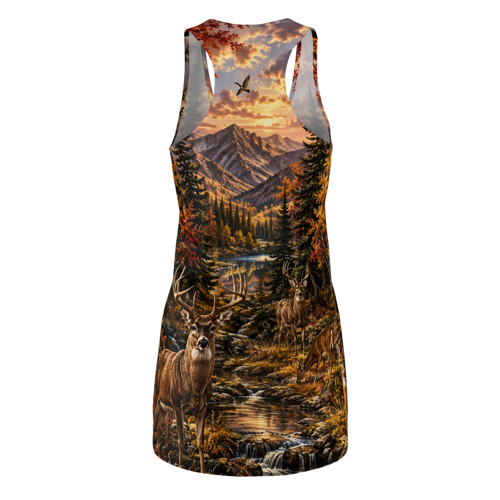 Racerback Dress - Autumn Mountain Deer Scenic Print