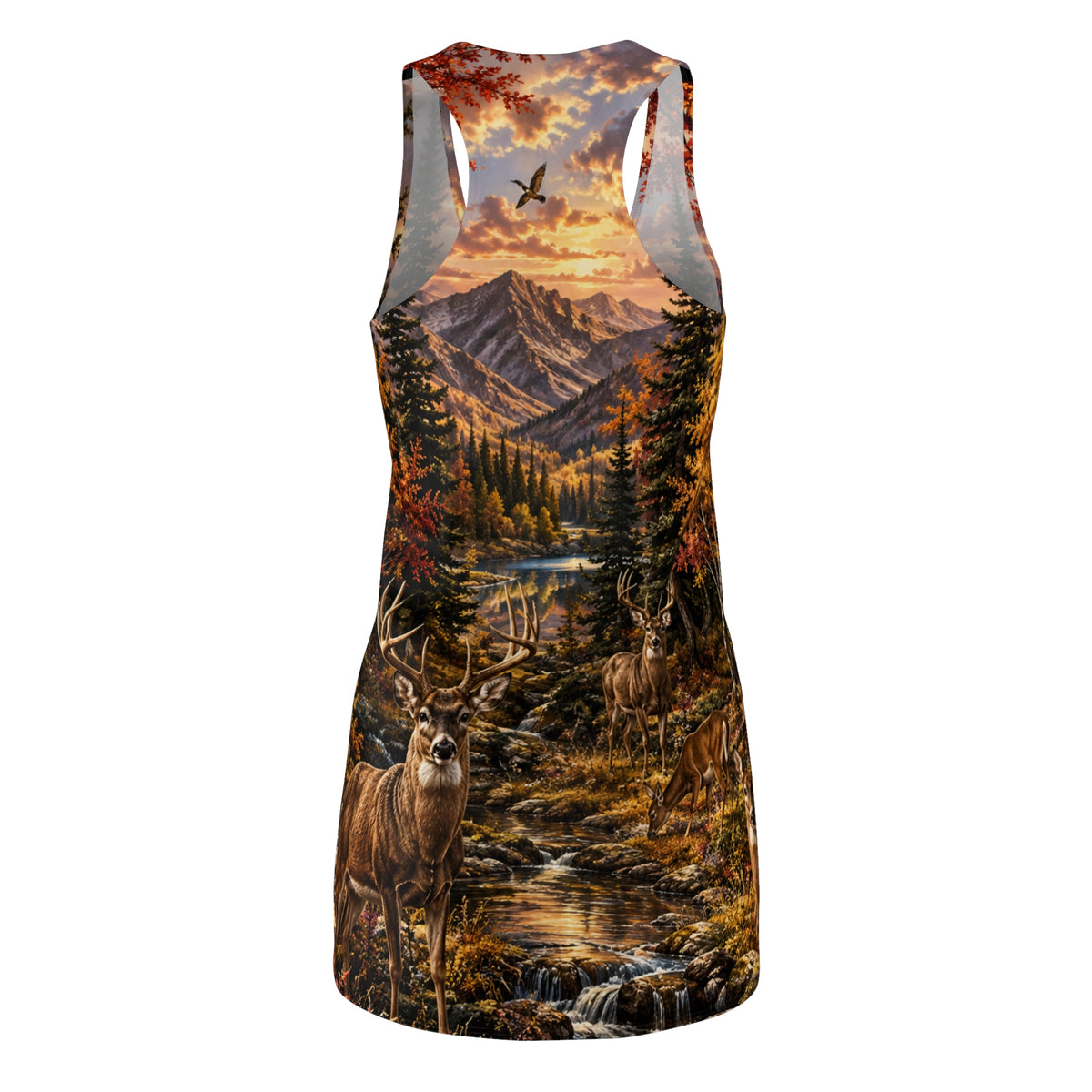 Racerback Dress - Autumn Mountain Deer Scenic Print