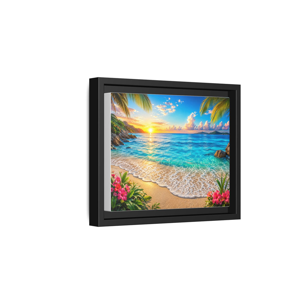Framed Beach Sunset Matte Canvas Wall Art — Tropical Ocean Sunrise Decor