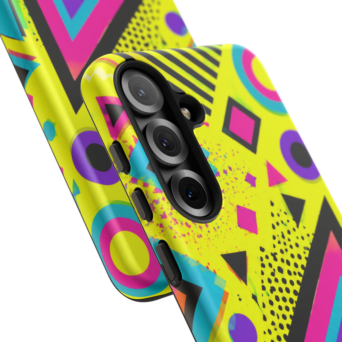 Retro 80s Geometric Phone Case — Neon Memphis Triangle Design