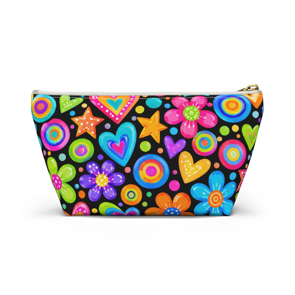 Bright Retro Hearts & Flowers Accessory Pouch