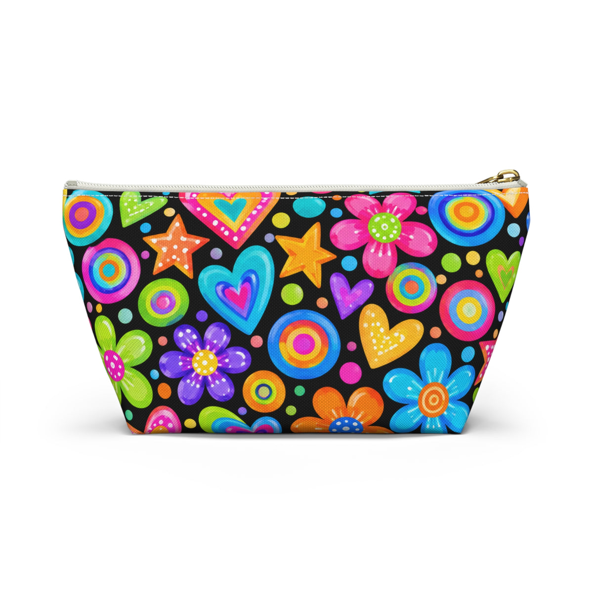 Bright Retro Hearts & Flowers Accessory Pouch