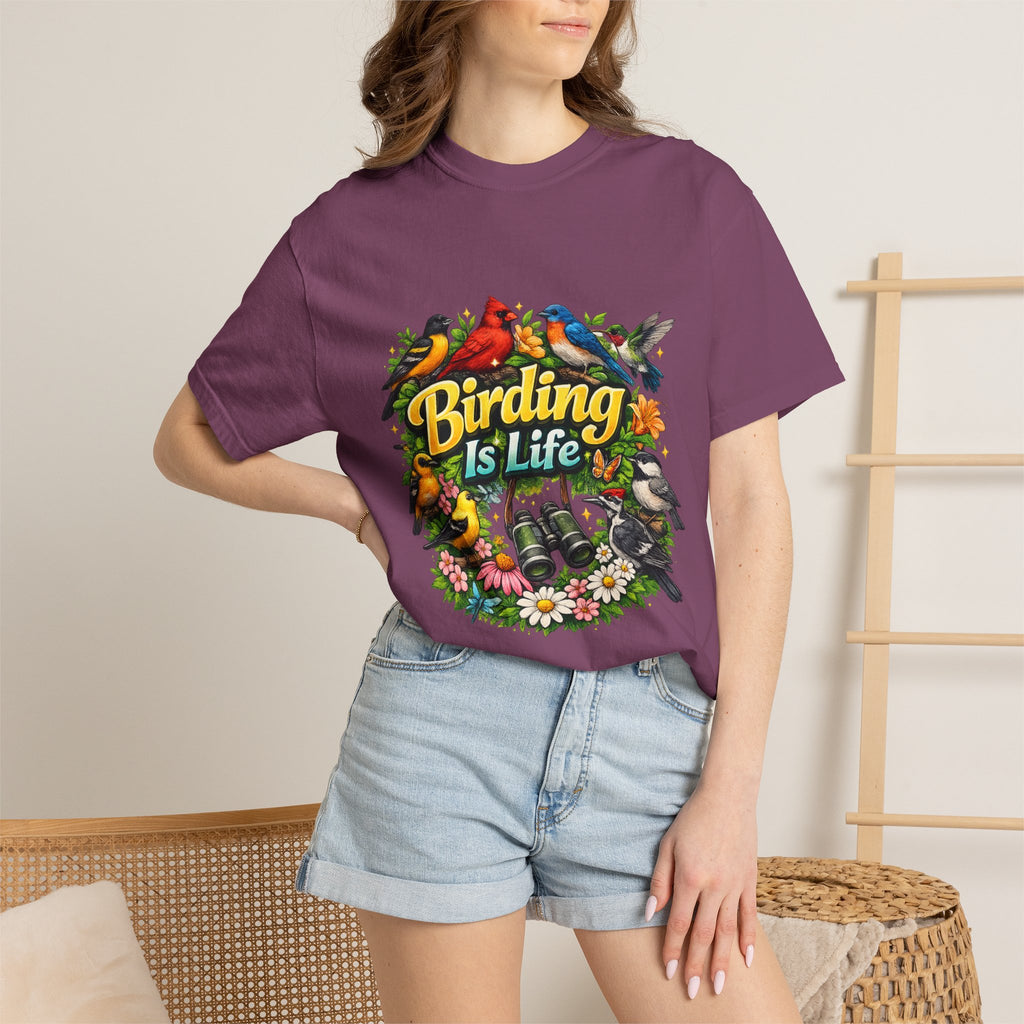 Birding Is Life T-shirt | Colorful Songbirds, Binoculars, Floral Design