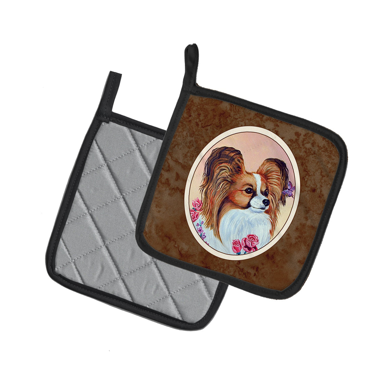 Papillon Pot Holder Set of 2 Heat Resistant Quilted Hot Pads 7.5 x 7.5 Inch, Insulated Kitchen Trivets for Cooking & Baking