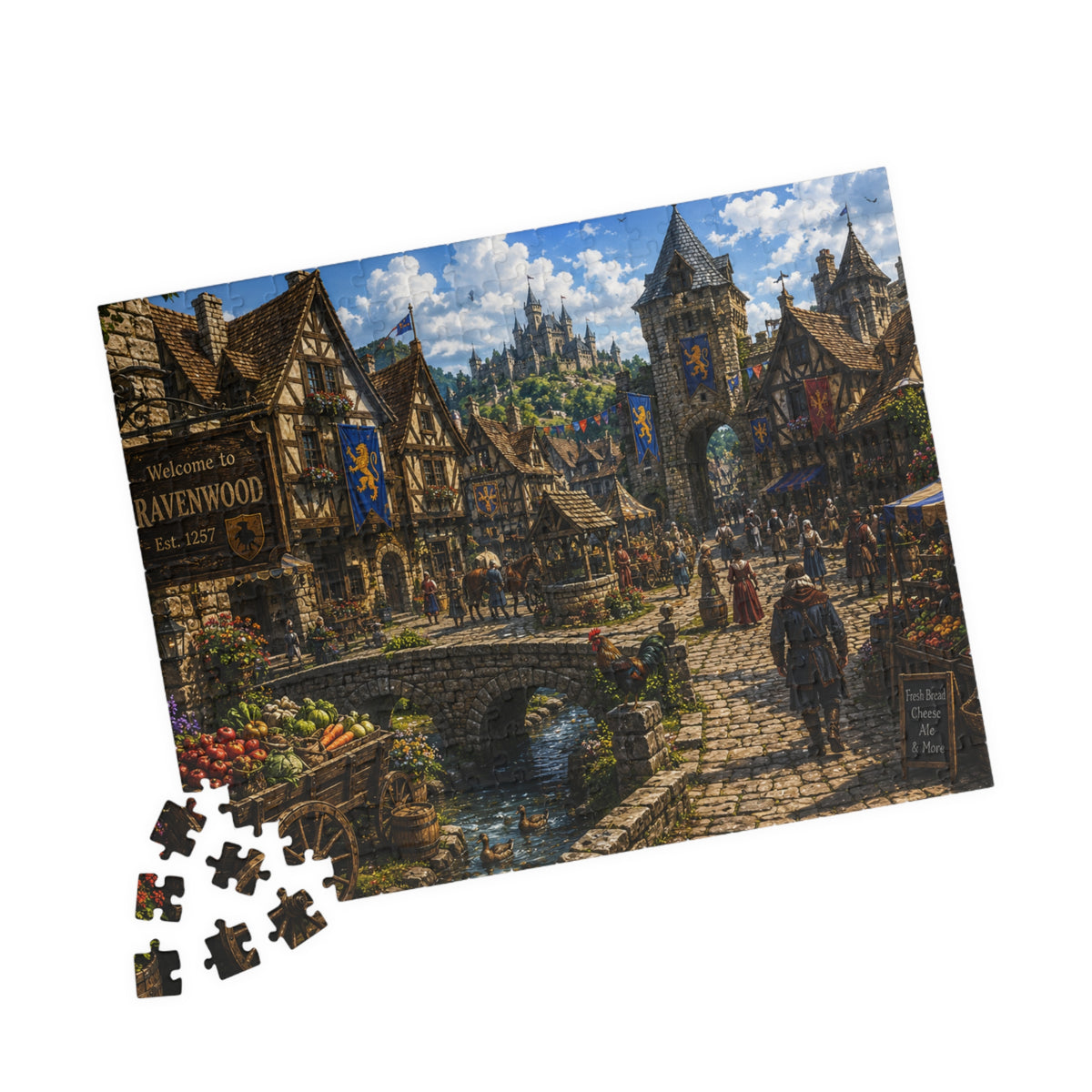 Medieval Market Village Puzzle 520-piece | Ravenwood Fantasy Scene