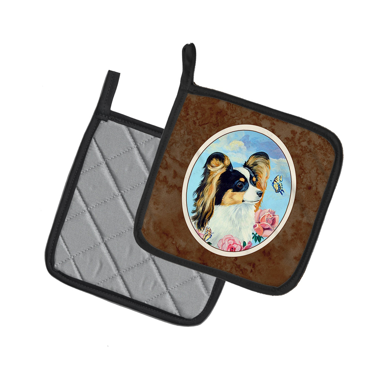 Papillon Pot Holder Set of 2 Heat Resistant Quilted Hot Pads 7.5 x 7.5 Inch, Insulated Kitchen Trivets for Cooking & Baking