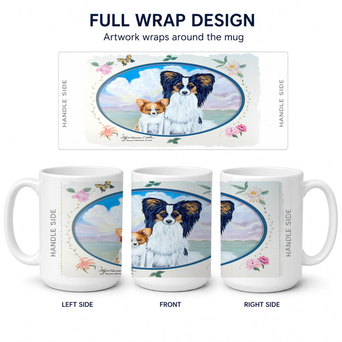 Papillon  Ceramic Coffee Mug 15 oz Decorative Large C Handle Mug Cup for Tea, Cocoa Hot Chocolate