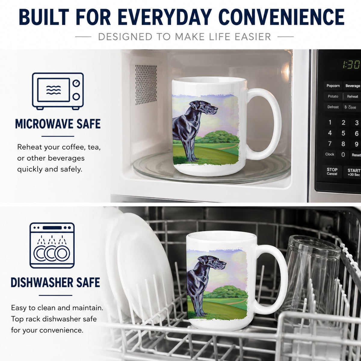 Great Dane Ceramic Coffee Mug 15 oz Decorative Large C Handle Mug Cup for Tea, Cocoa Hot Chocolate