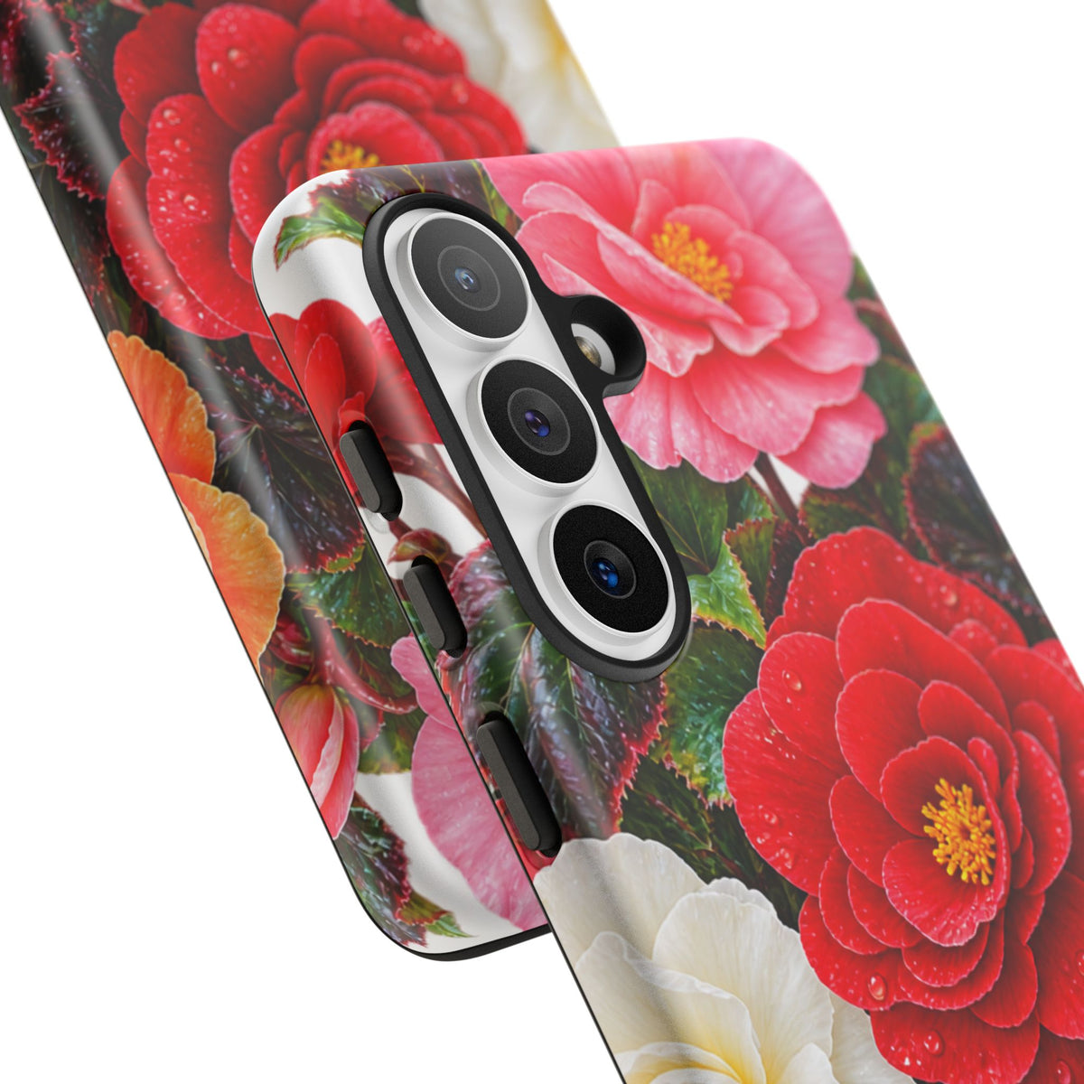 Floral Begonia Phone Case — Vibrant Red, Pink & Yellow Blossom Protective Cover