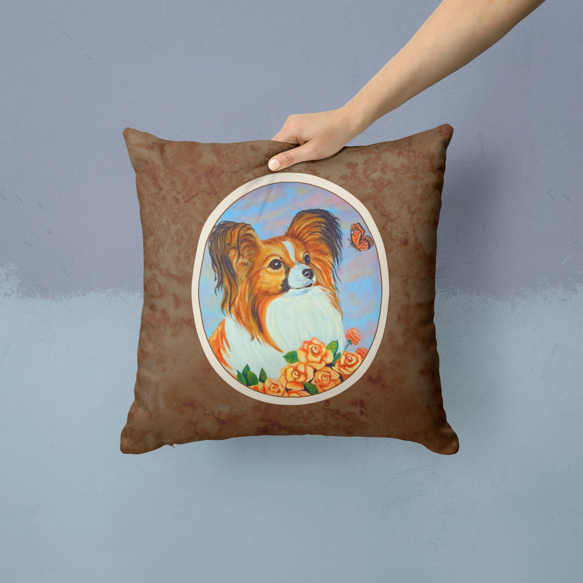 Papillon Decorative Throw Pillow 14x14 Indoor Outdoor Accent Cushion, Fabric Cover with Insert for Sofa, Bed, Porch & Living Room
