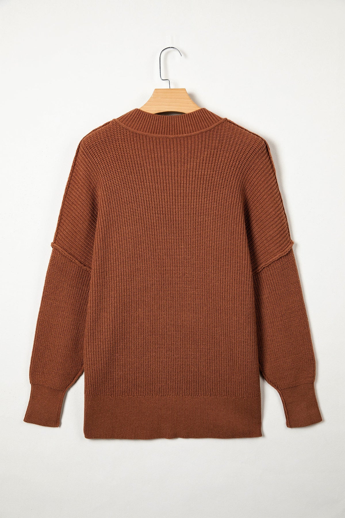 Exposed Hem Drop Shoulder Ribbed Knit Sweater