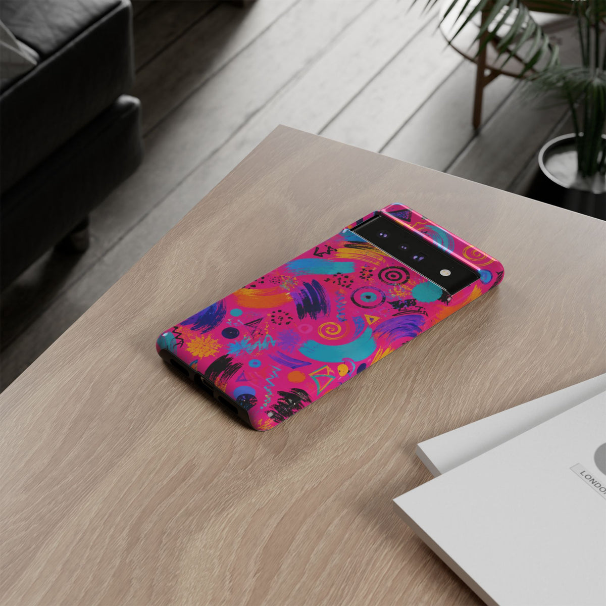 Neon Retro Abstract Tough Phone Case — 80s Brushstroke Pattern