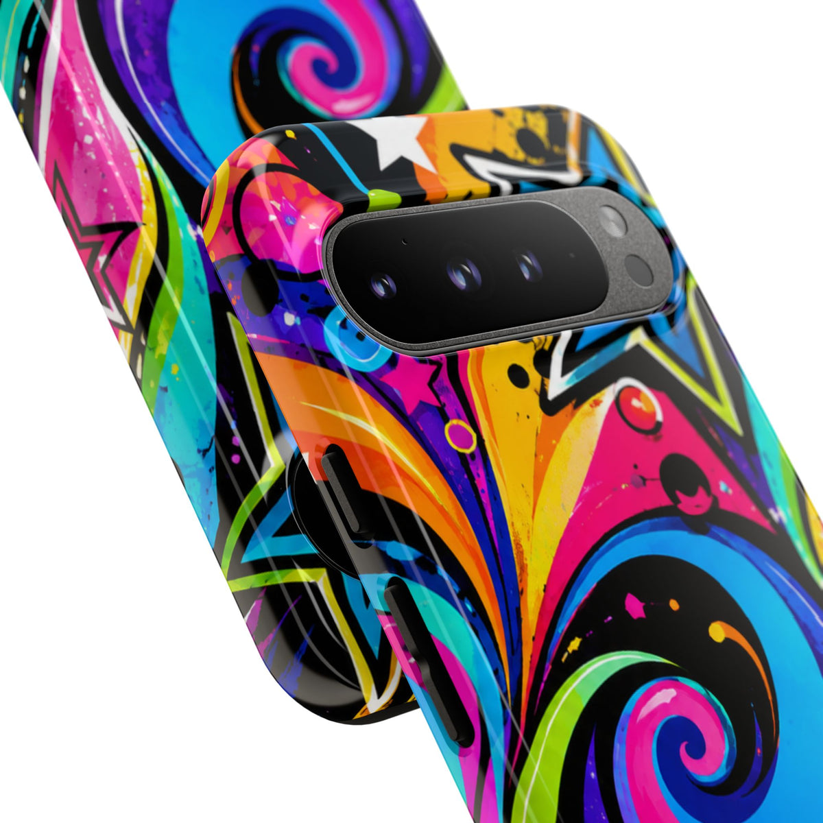 Psychedelic Swirl Phone Case — Bold Retro Stars & Neon Pop Art Tough Case