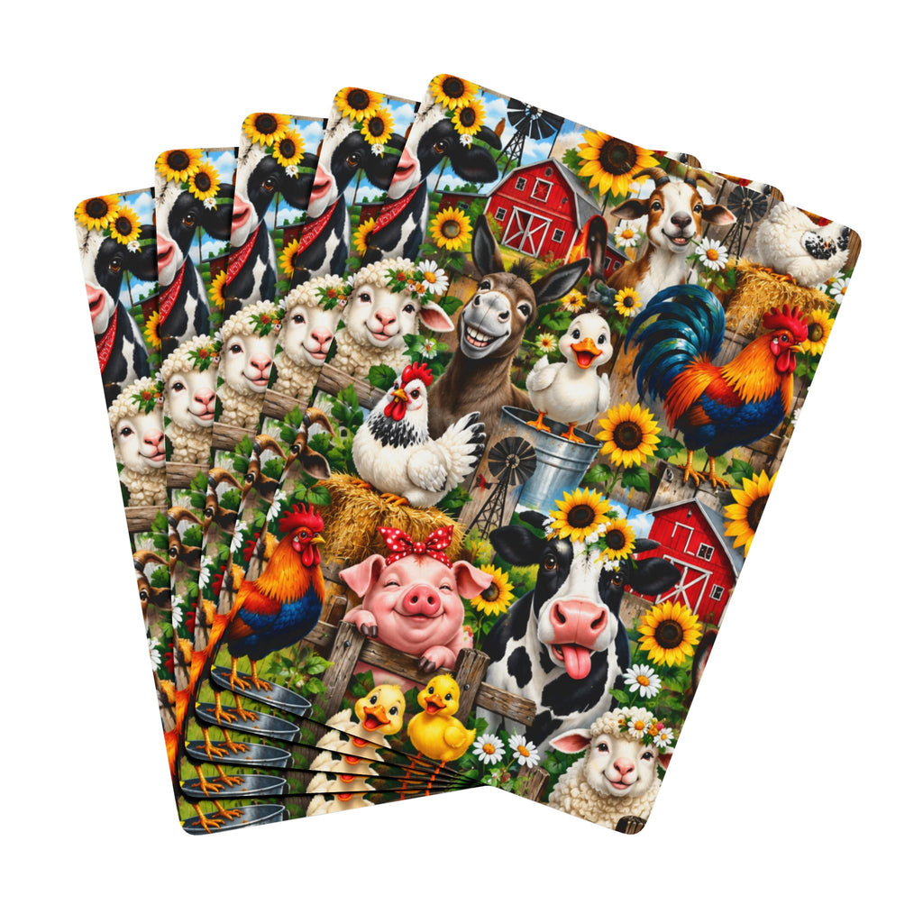 Farm Animal Playing Cards — Colorful Poker Deck with Sunflowers