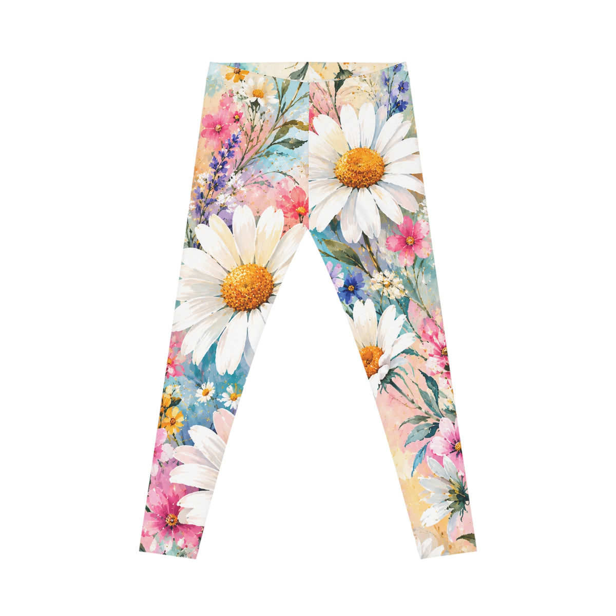 Floral Daisy Watercolor Leggings — Women's Spring Garden Activewear