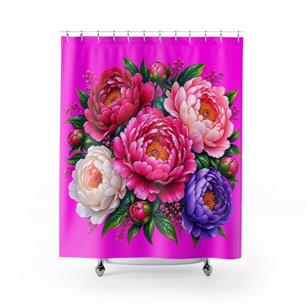 Vibrant Peony Shower Curtain — Bold Pink Floral Bathroom Decor