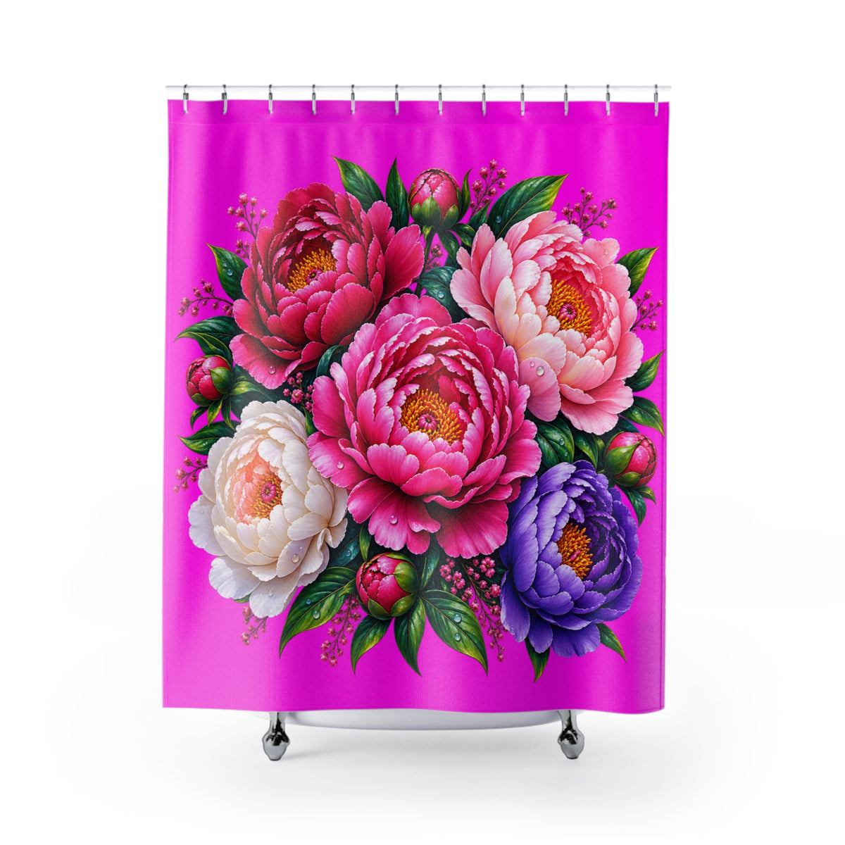 Vibrant Peony Shower Curtain — Bold Pink Floral Bathroom Decor