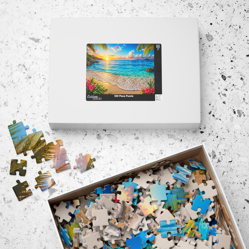 Tropical Beach Sunset Puzzle — Scenic Ocean Jigsaw (110/252/520/1014 pcs)