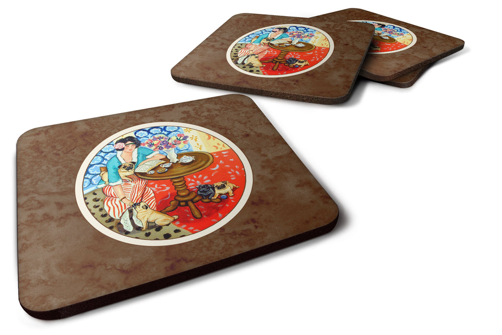 Lady with her Pug Foam Coasters Set of 4 Cup Coasters for Indoor Outdoor, Tabletop Protection, Anti Slip, Mouse pad Material