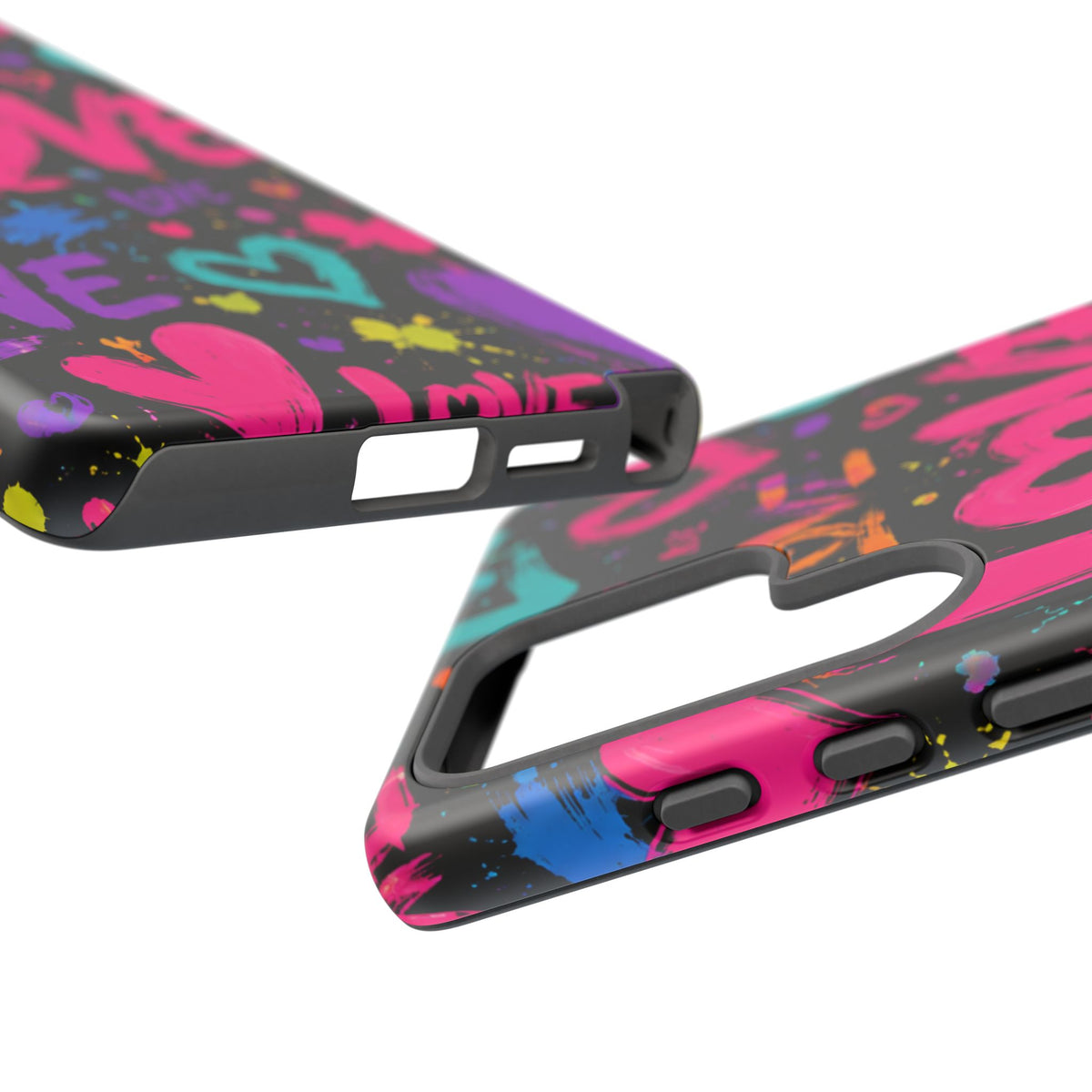 Phone Case — Neon Graffiti "Love" Hearts Protective Tough Case