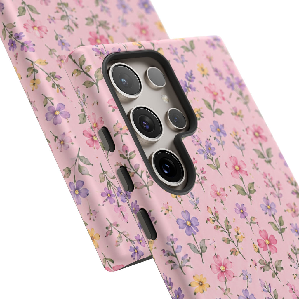 Floral Pink Tough Phone Case — Pastel Wildflower Protective Case