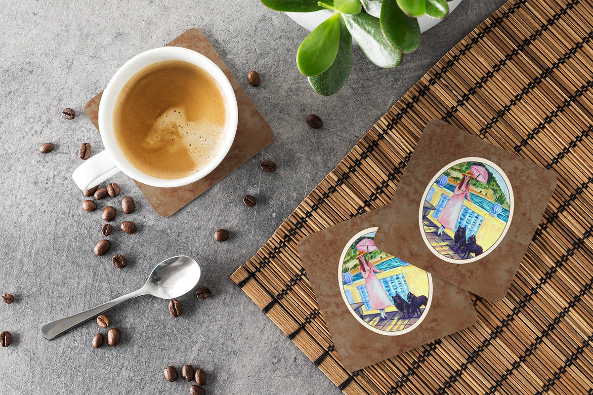 Lady with her Schipperke Foam Coasters Set of 4 Cup Coasters for Indoor Outdoor, Tabletop Protection, Anti Slip, Mouse pad Material
