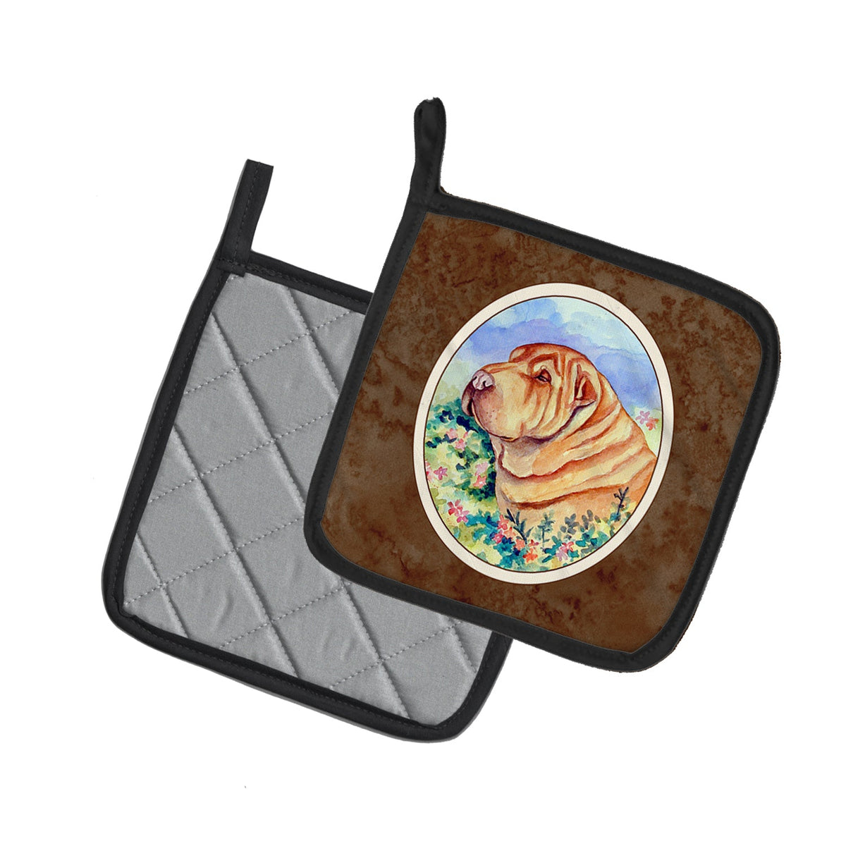 Shar Pei Pot Holder Set of 2 Heat Resistant Quilted Hot Pads 7.5 x 7.5 Inch, Insulated Kitchen Trivets for Cooking & Baking