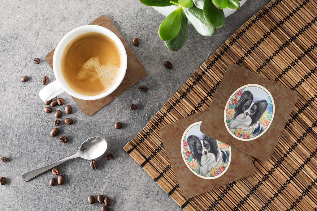Papillon Foam Coasters Set of 4 Cup Coasters for Indoor Outdoor, Tabletop Protection, Anti Slip, Mouse pad Material