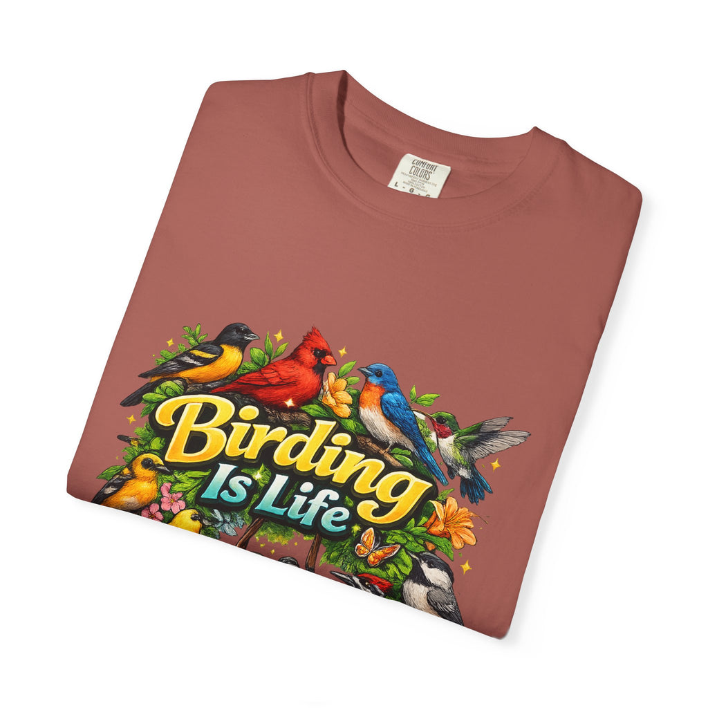 Birding Is Life T-shirt | Colorful Songbirds, Binoculars, Floral Design