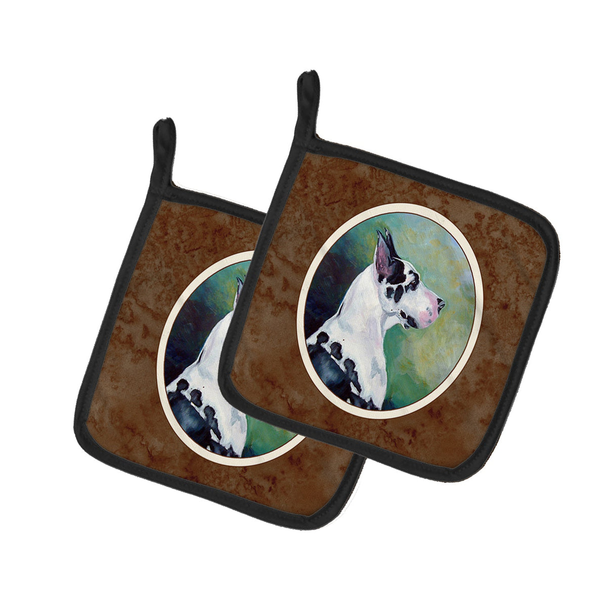 Harlequin Great Dane Pot Holder Set of 2 Heat Resistant Quilted Hot Pads 7.5 x 7.5 Inch, Insulated Kitchen Trivets for Cooking & Baking