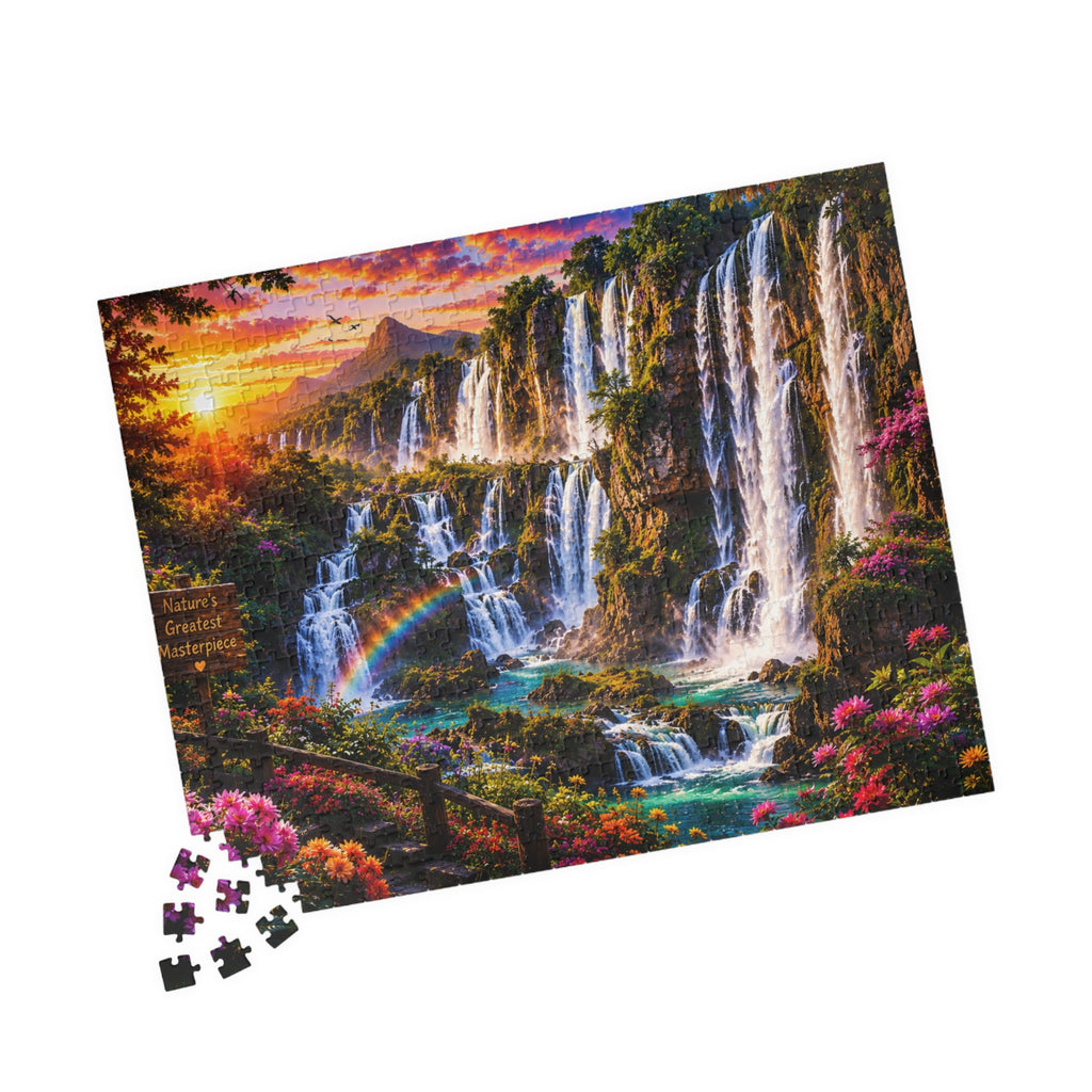 Waterfall Landscape Jigsaw Puzzle — Scenic Rainbow Sunset 110–1014 Piece