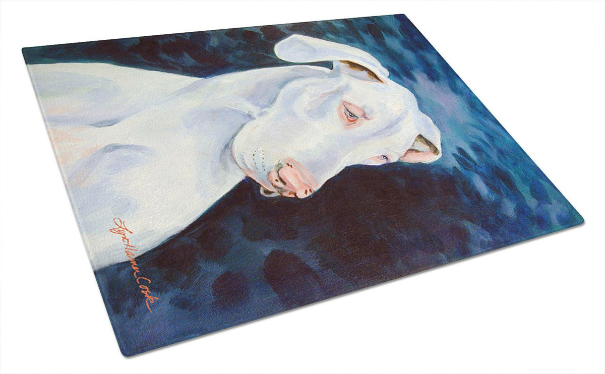 White Great Dane Cutting Board Tempered Glass Kitchen Cutting Surface, Heat Resistant Chopping, Non-Slip Feet, Food Prep & Serving