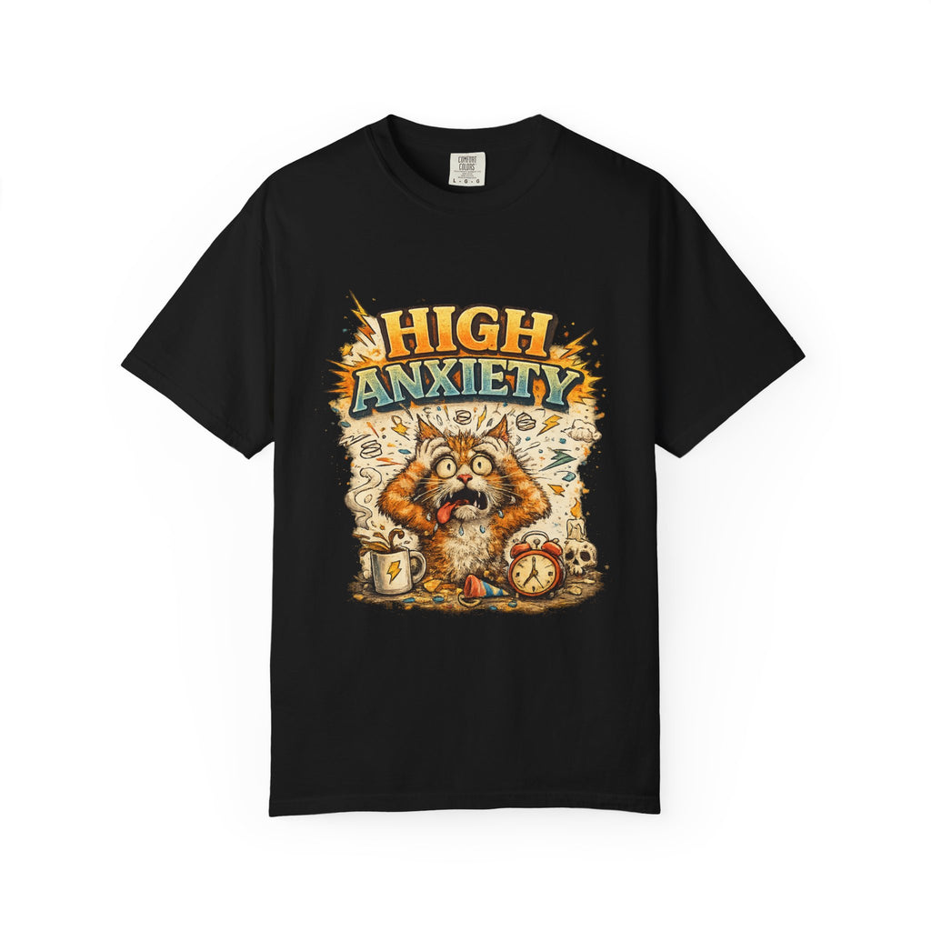 High Anxiety Cat Illustration T-shirt | Nervous Kitty Graphic Tee
