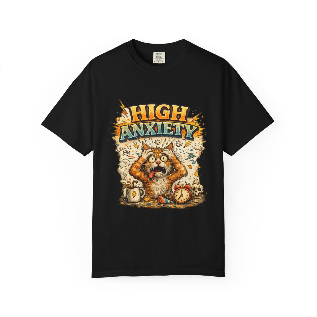 High Anxiety Cat Illustration T-shirt | Nervous Kitty Graphic Tee