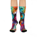 Colorful Abstract Spiral Cushioned Crew Socks — Vibrant Paint-Splash Art