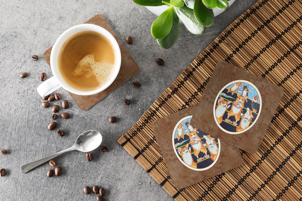 Go Team Corgi Pembroke Foam Coasters Set of 4 Cup Coasters for Indoor Outdoor, Tabletop Protection, Anti Slip, Mouse pad Material