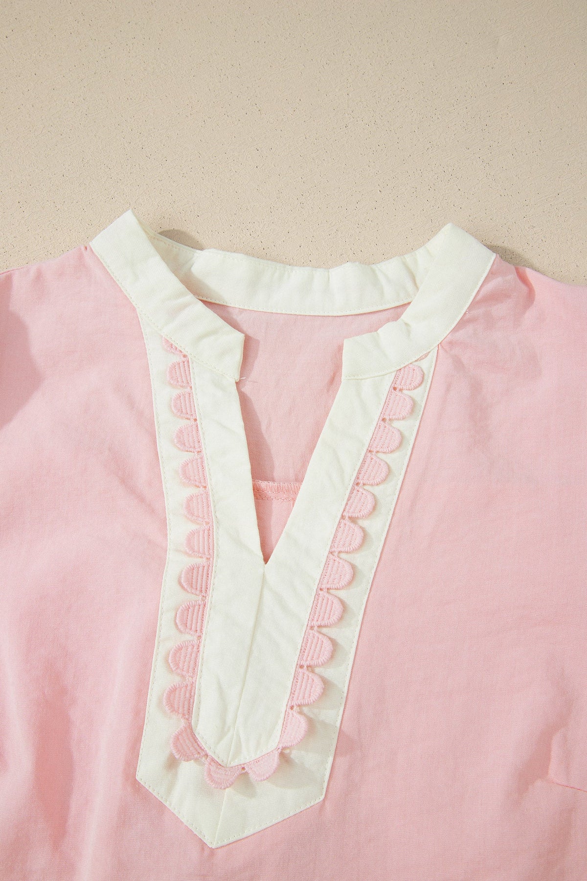 Scallop Trim Colorblock Puff Sleeve Mini Dress