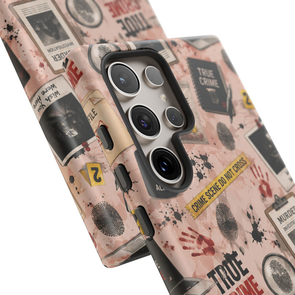 True Crime Pattern Phone Case – Detective Evidence, Crime Scene Tape & 'True Crime' Design