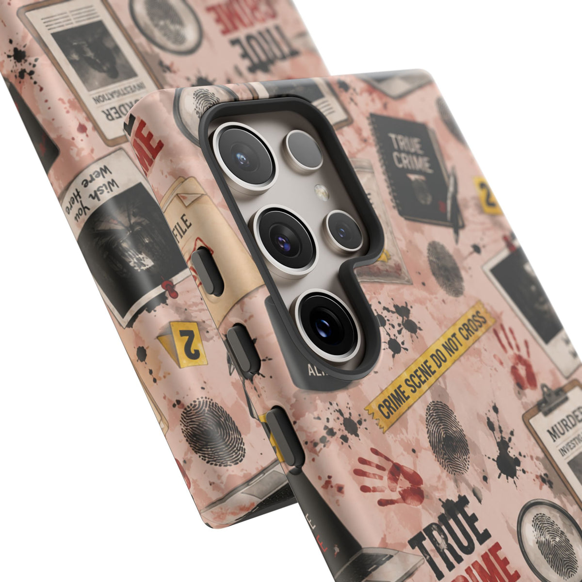 True Crime Pattern Phone Case – Detective Evidence, Crime Scene Tape & 'True Crime' Design