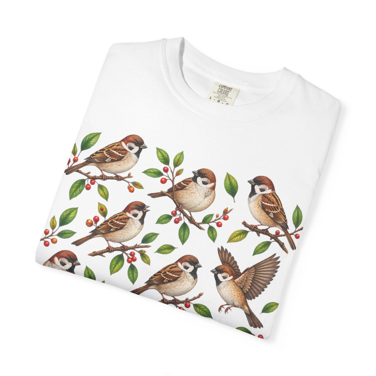 Sparrow Branches T-Shirt — Vintage Bird Illustration Tee for Bird Lovers & Nature Fans