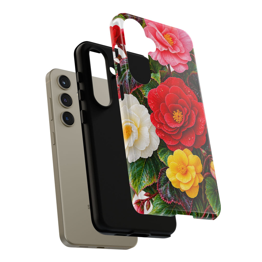 Floral Begonia Phone Case — Vibrant Red, Pink & Yellow Blossom Protective Cover