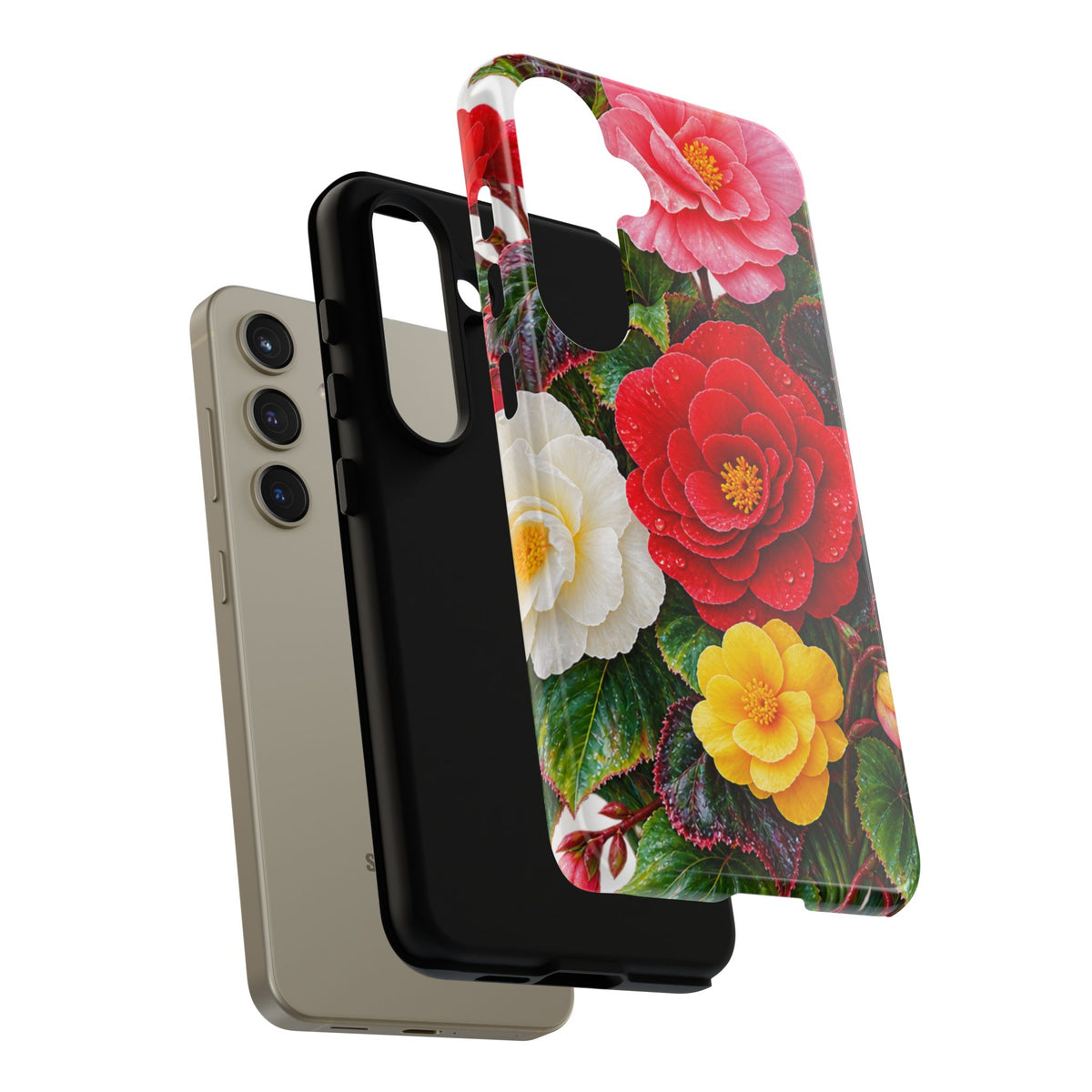 Floral Begonia Phone Case — Vibrant Red, Pink & Yellow Blossom Protective Cover