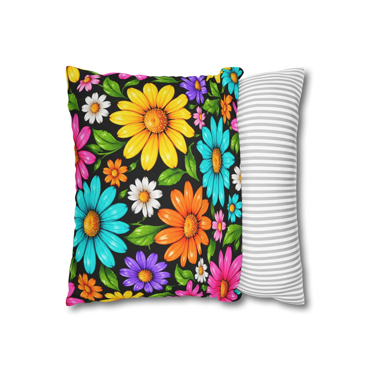Colorful Daisy Floral Pillowcase – Bright Flower Throw Pillow Cover