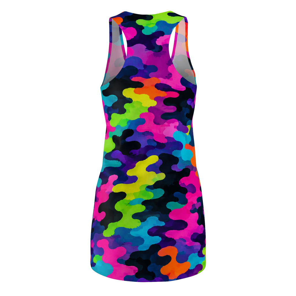 Neon Camo Racerback Dress — Women's Vibrant All-Over Print