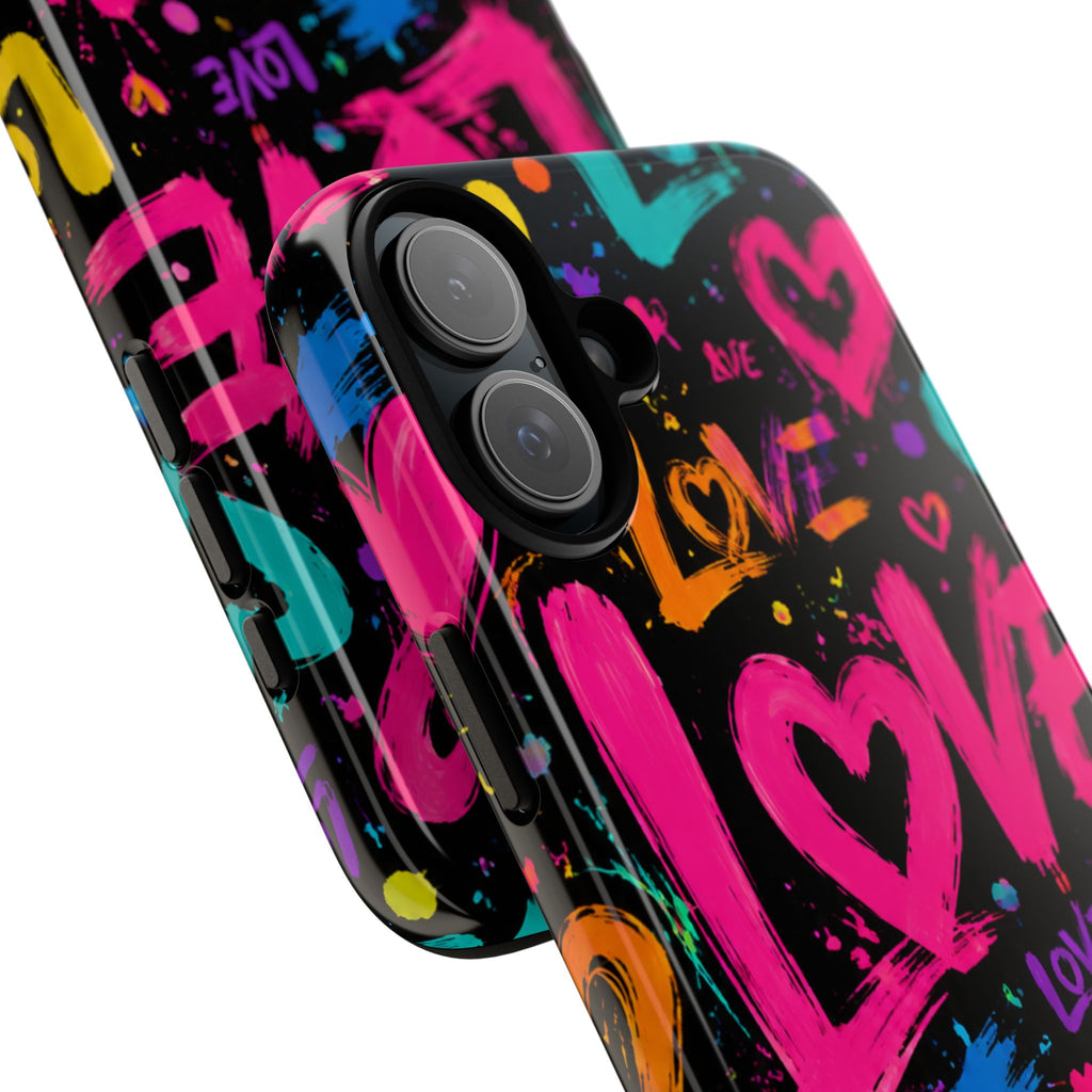 Phone Case — Neon Graffiti "Love" Hearts Protective Tough Case